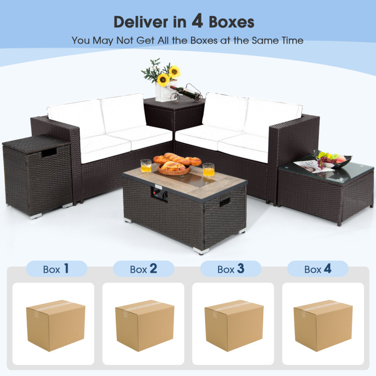6 Pieces Outdoor Wicker Furniture Set with 32 Inch Propane Fire Pit Table - Image 10