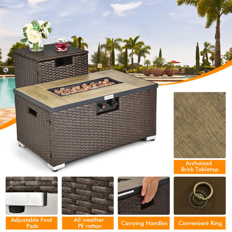6 Pieces Outdoor Wicker Furniture Set with 32 Inch Propane Fire Pit Table - Image 6