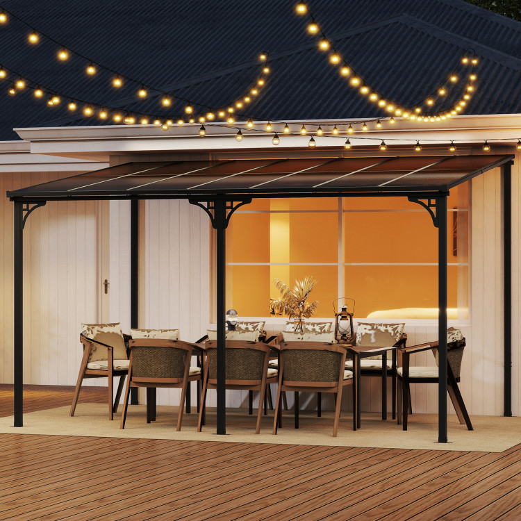 Wall-Mounted Patio Gazebo Large Outdoor Hardtop Pergola with Sloped Polycarbonate Roof - Image 3