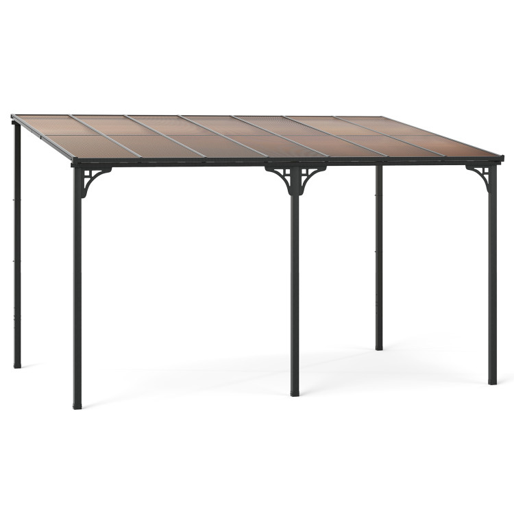 Wall-Mounted Patio Gazebo Large Outdoor Hardtop Pergola with Sloped Polycarbonate Roof