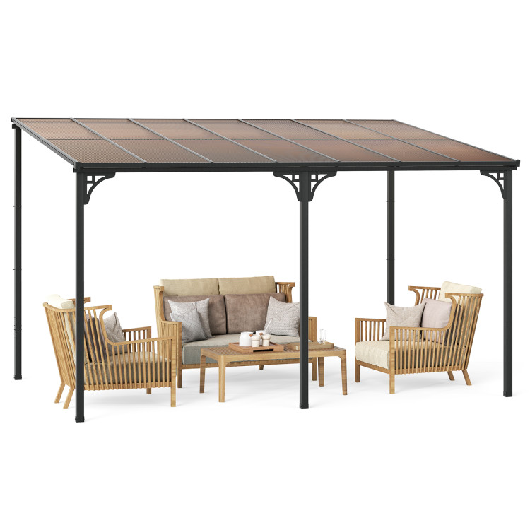 Wall-Mounted Patio Gazebo Large Outdoor Hardtop Pergola with Sloped Polycarbonate Roof - Image 4