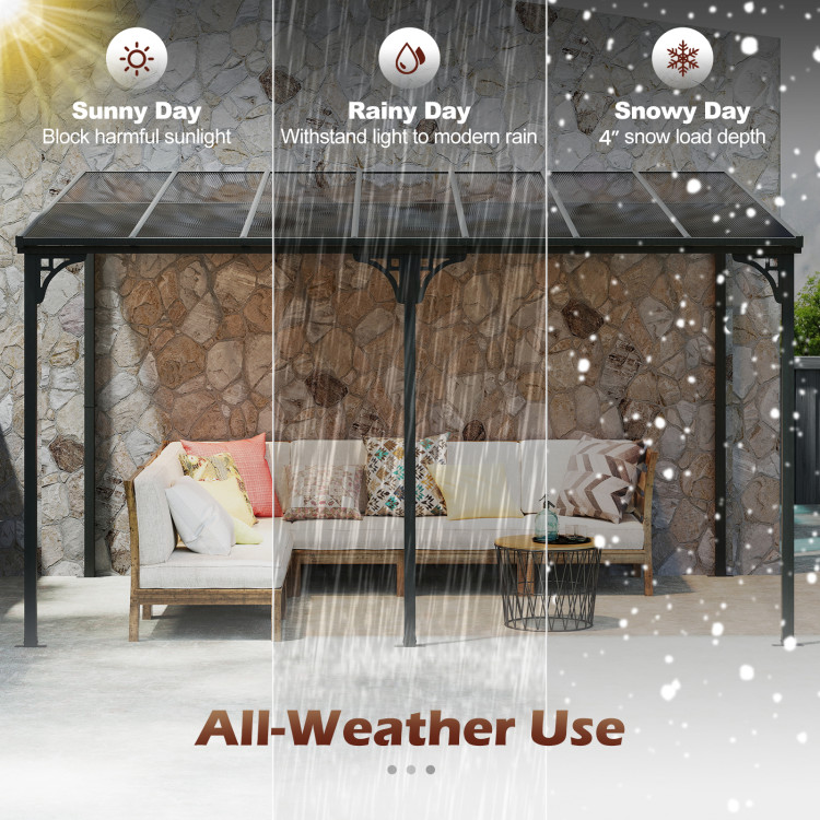 Wall-Mounted Patio Gazebo Large Outdoor Hardtop Pergola with Sloped Polycarbonate Roof - Image 7