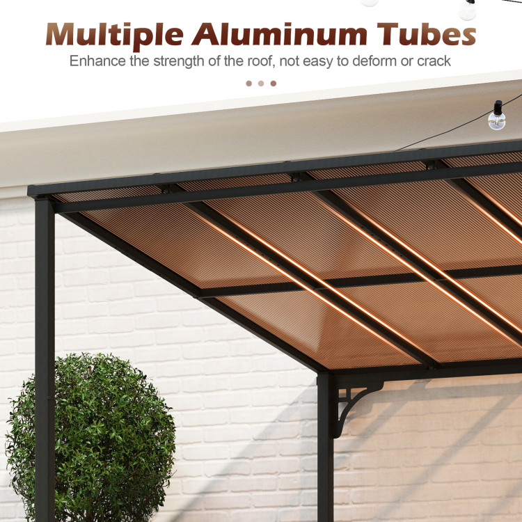 Wall-Mounted Patio Gazebo Large Outdoor Hardtop Pergola with Sloped Polycarbonate Roof - Image 8