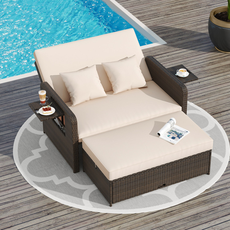 Premium Adjustable Outdoor Patio Daybed Set with Cushions and Storage Ottoman - Image 2