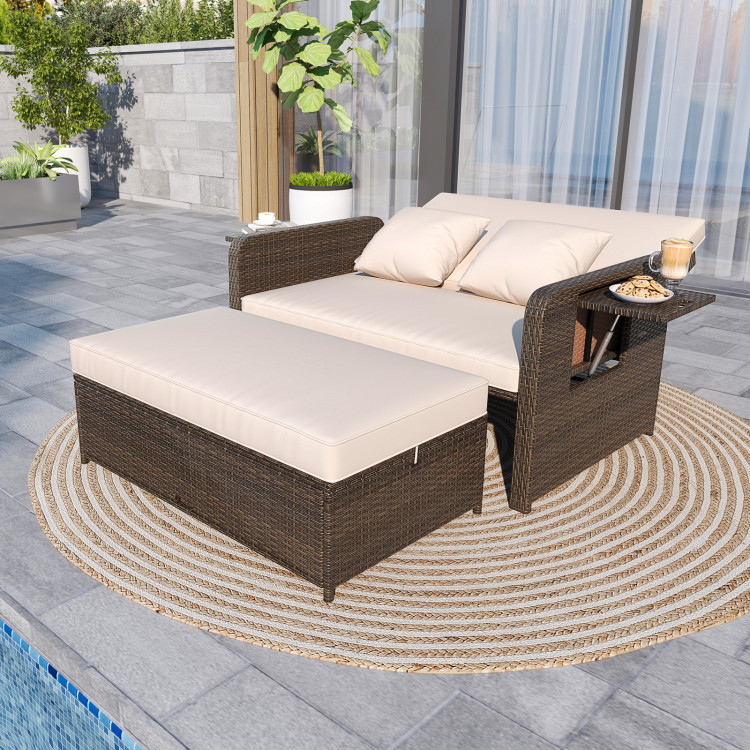 Premium Adjustable Outdoor Patio Daybed Set with Cushions and Storage Ottoman - Image 3
