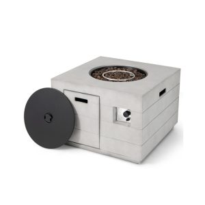 34 Inch Square Concrete Propane Fire Pit Table with Lava Rocks and Cover 50,000 BTU