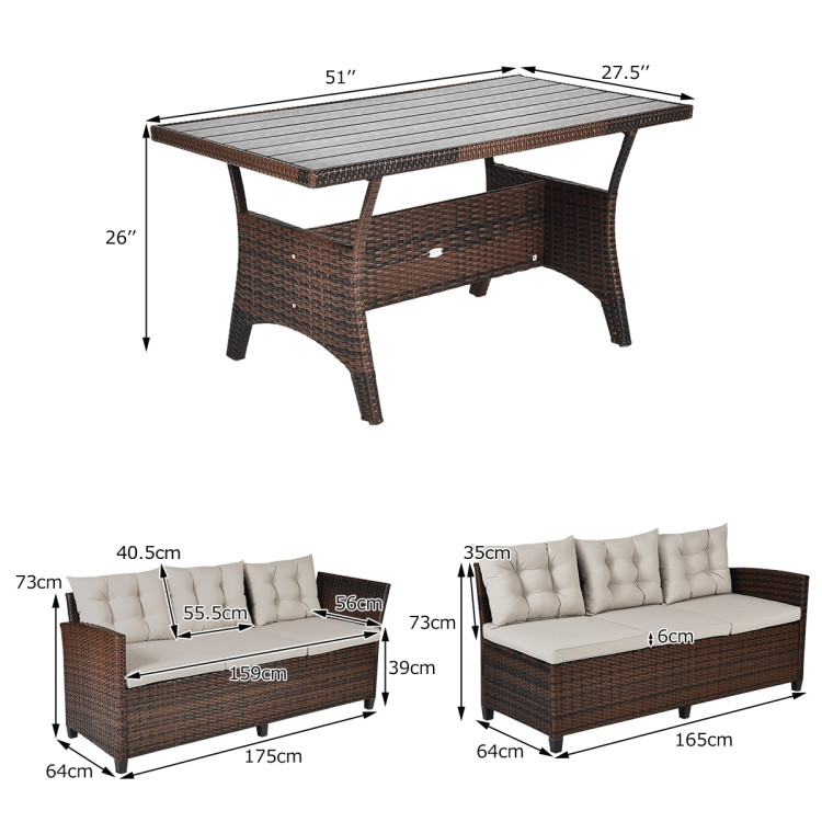 3 Pieces Hand-Woven Rattan Outdoor Sofa Set with Dining Table - Image 9