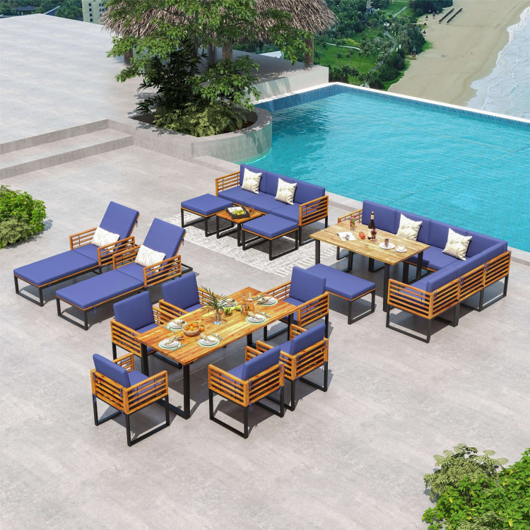 6 Piece Patio Acacia Wood Conversation Sofa Set with Ottomans and Coffee Table - Image 6