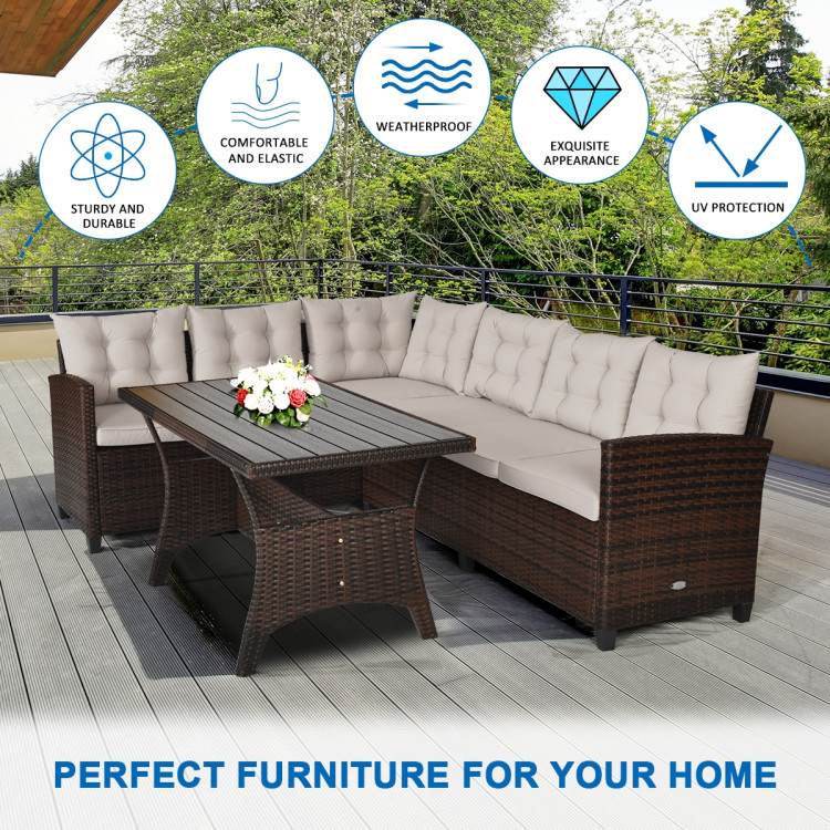 3 Pieces Hand-Woven Rattan Outdoor Sofa Set with Dining Table - Image 10