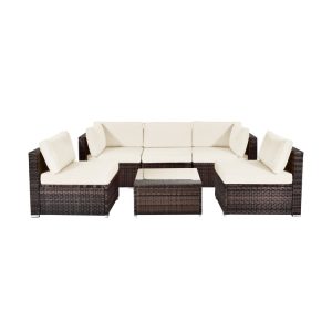 6 Pieces Patio Rattan Furniture Set with Cushions
