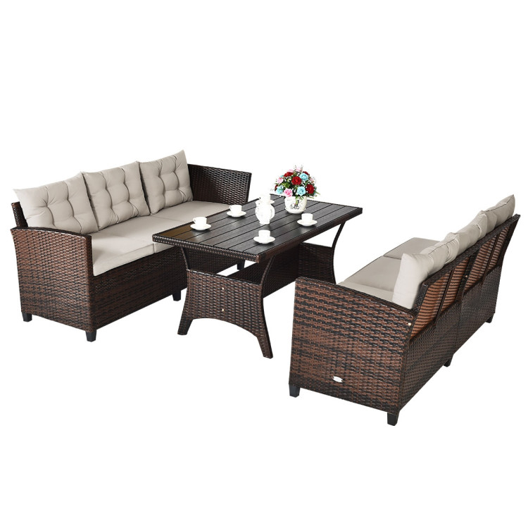 3 Pieces Hand-Woven Rattan Outdoor Sofa Set with Dining Table - Image 5