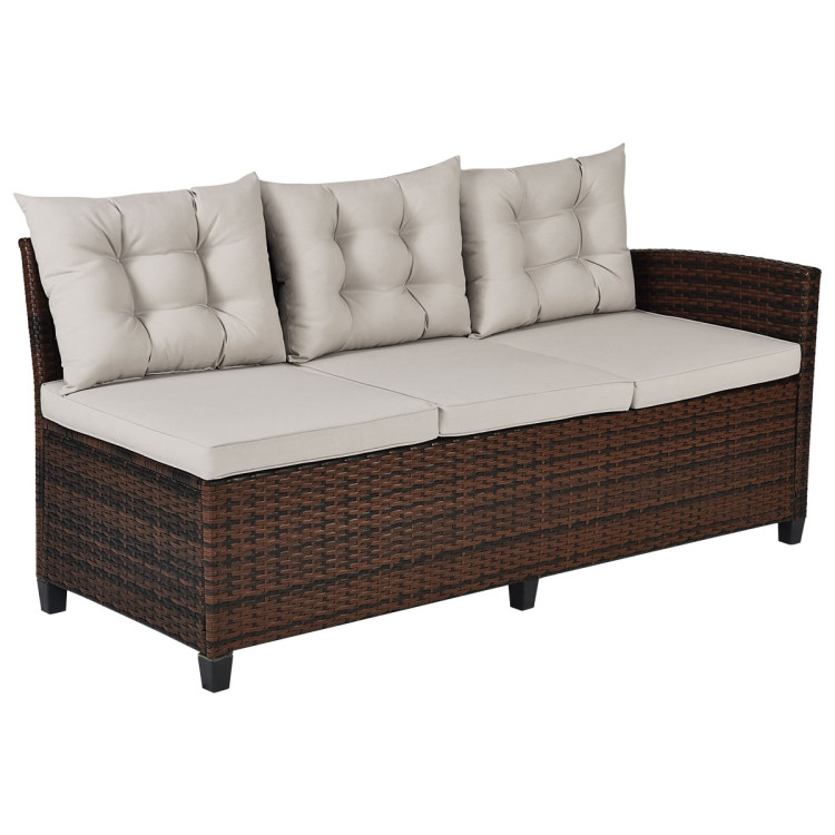 3 Pieces Hand-Woven Rattan Outdoor Sofa Set with Dining Table - Image 6