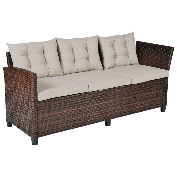 3 Pieces Hand-Woven Rattan Outdoor Sofa Set with Dining Table - Image 7