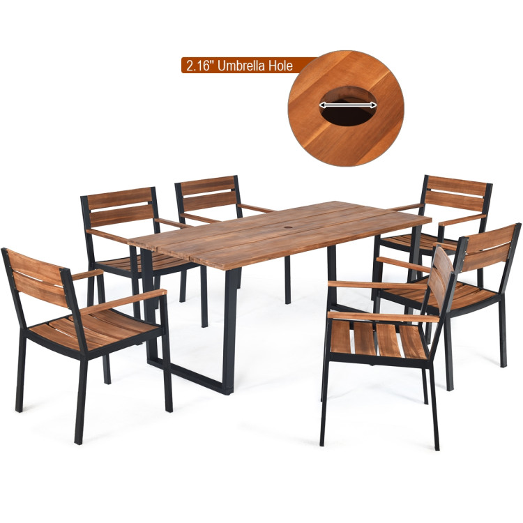 Patented 7 Pieces Patented Outdoor Patio Dining Table Set with Hole - Image 5