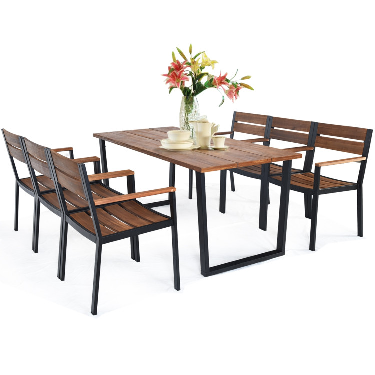 Patented 7 Pieces Patented Outdoor Patio Dining Table Set with Hole - Image 6