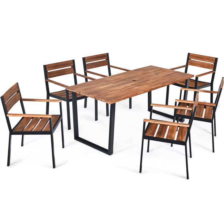 Patented 7 Pieces Patented Outdoor Patio Dining Table Set with Hole - Image 7