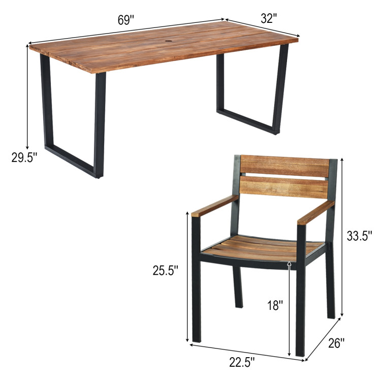Patented 7 Pieces Patented Outdoor Patio Dining Table Set with Hole - Image 4