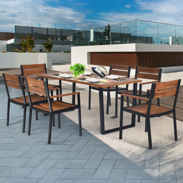 Patented 7 Pieces Patented Outdoor Patio Dining Table Set with Hole - Image 2