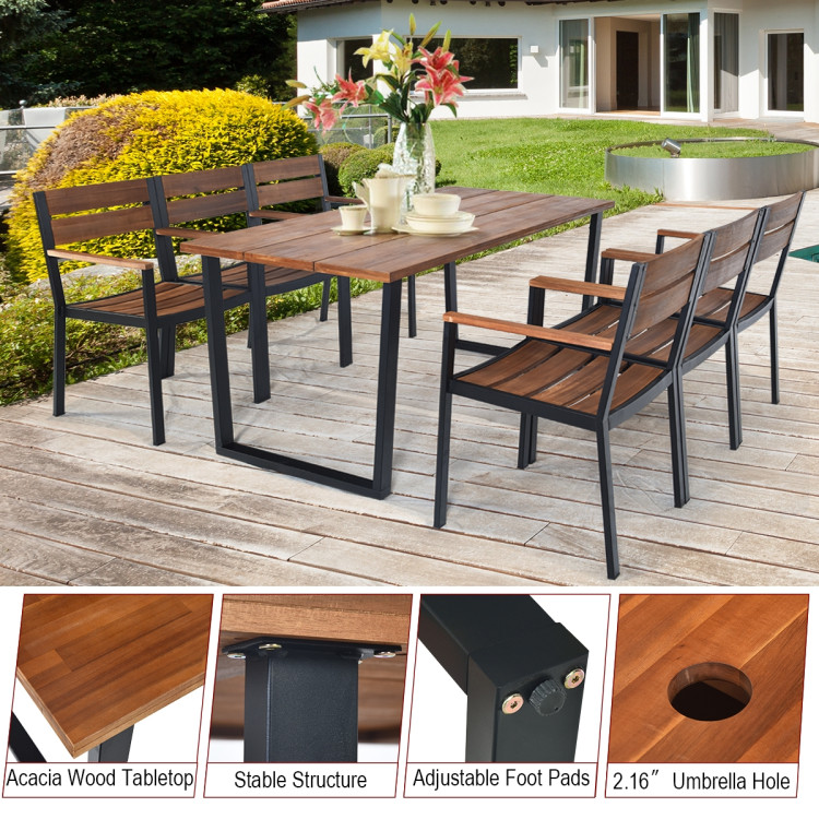 Patented 7 Pieces Patented Outdoor Patio Dining Table Set with Hole - Image 9
