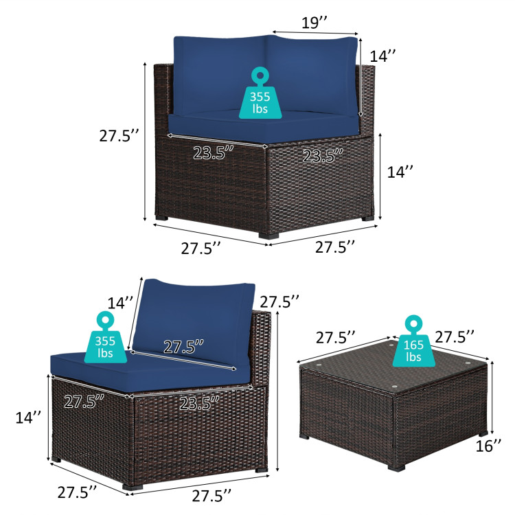 6 Pieces Rattan Patio Sectional Sofa Set with Cushions for 4-5 Person - Image 4