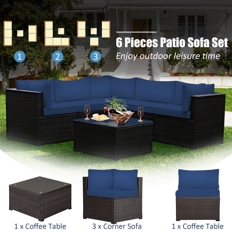 6 Pieces Rattan Patio Sectional Sofa Set with Cushions for 4-5 Person - Image 5