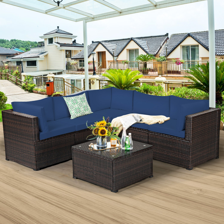 6 Pieces Rattan Patio Sectional Sofa Set with Cushions for 4-5 Person - Image 2
