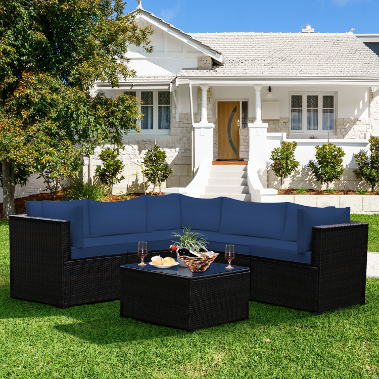 6 Pieces Rattan Patio Sectional Sofa Set with Cushions for 4-5 Person - Image 6