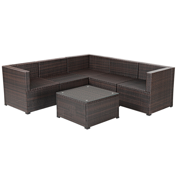 6 Pieces Rattan Patio Sectional Sofa Set with Cushions for 4-5 Person - Image 9