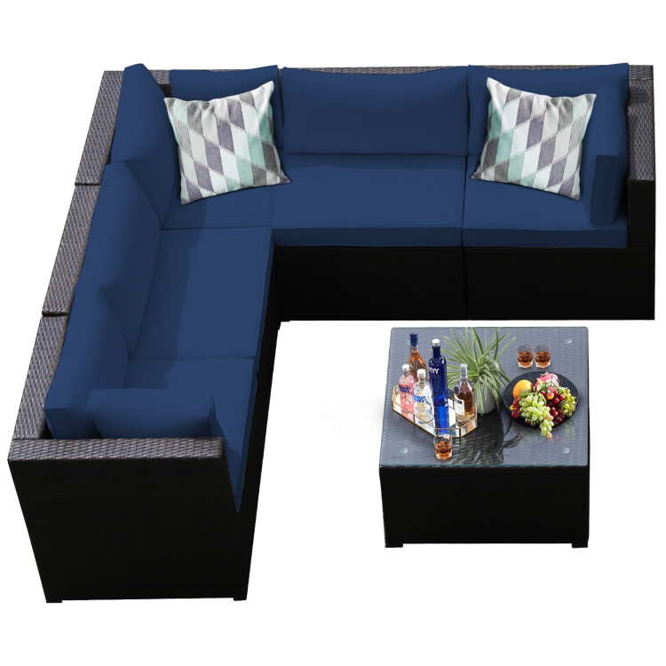 6 Pieces Rattan Patio Sectional Sofa Set with Cushions for 4-5 Person - Image 8