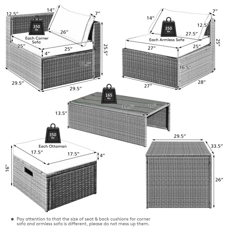 8 Pieces Patio Rattan Furniture Set with Storage Waterproof Cover and Cushion - Image 4