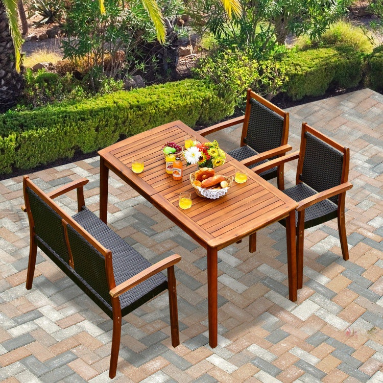 4 Pieces Acacia Wood Patio Rattan Dining Furniture Set - Image 3