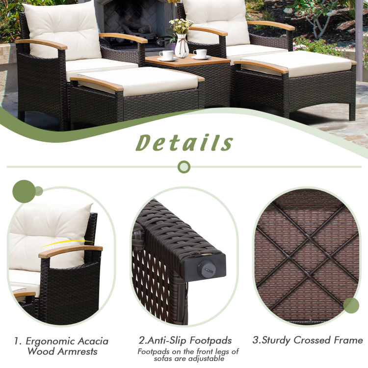 7 Piece Rattan Patio Sofa Set with Acacia Wood Tabletop and Armrests - Image 10