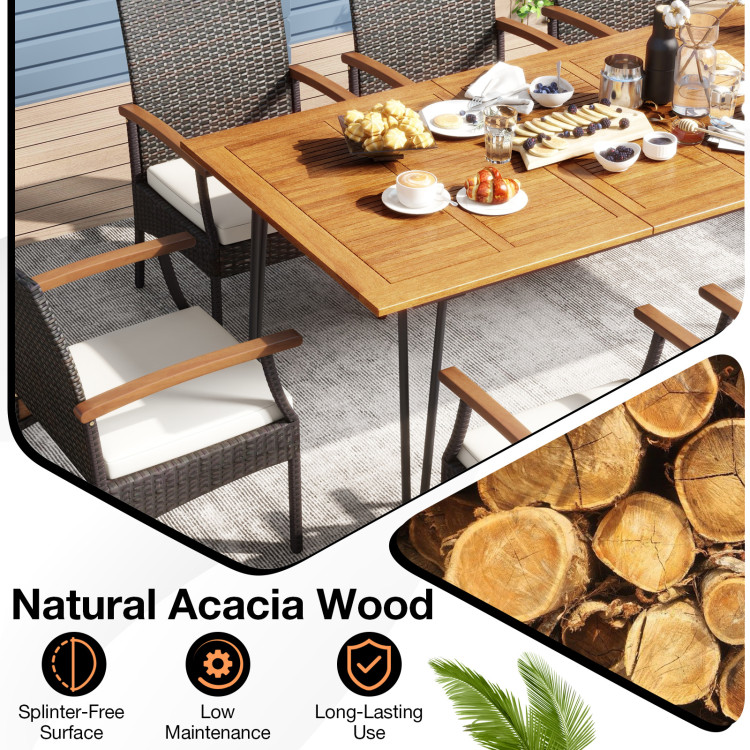 9 Pieces Outdoor Patio Dining Set with Acacia Wood Square Table and Umbrella Hole - Image 6