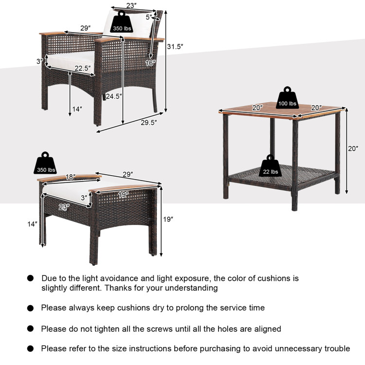 5 Pieces Patio Rattan Furniture Set with Acacia Wood Table - Image 4