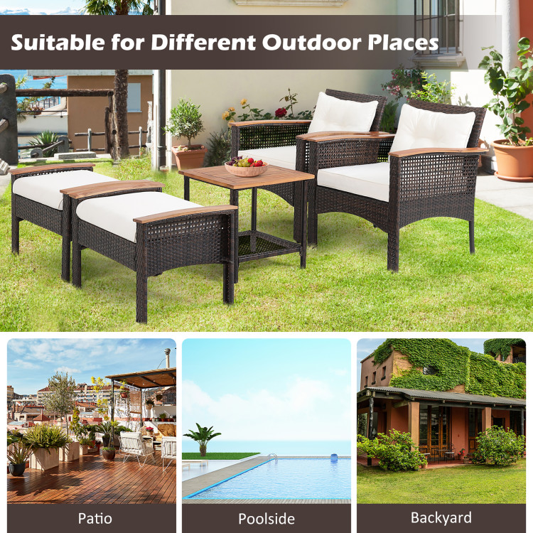 5 Pieces Patio Rattan Furniture Set with Acacia Wood Table - Image 8