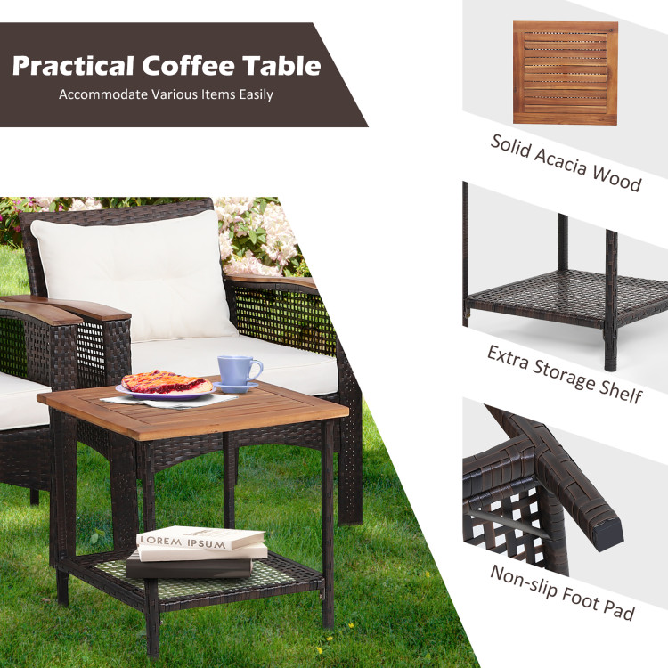 5 Pieces Patio Rattan Furniture Set with Acacia Wood Table - Image 9