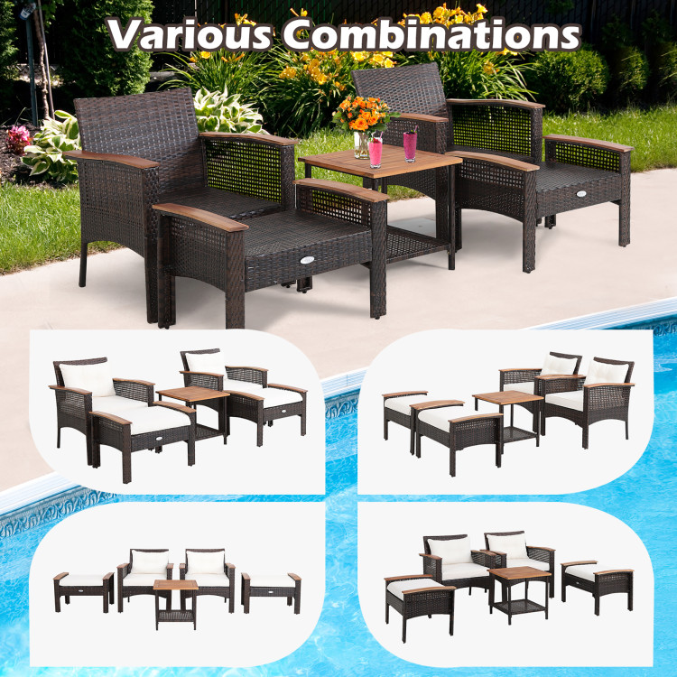 5 Pieces Patio Rattan Furniture Set with Acacia Wood Table - Image 3