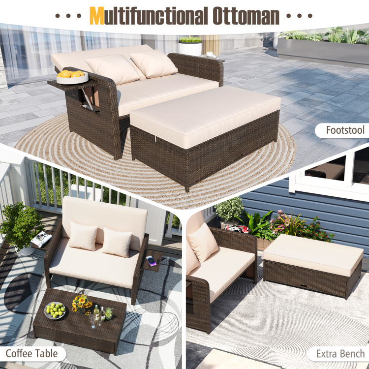Premium Adjustable Outdoor Patio Daybed Set with Cushions and Storage Ottoman - Image 10