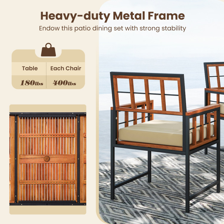 7 Pieces Patio Acacia Wood Dining Set with Soft Cushions and Umbrella Hole - Image 10
