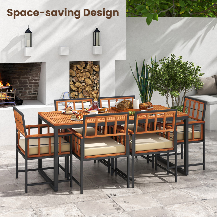 7 Pieces Patio Acacia Wood Dining Set with Soft Cushions and Umbrella Hole - Image 6