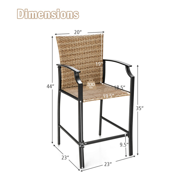 Patio Rattan Bar Stools Set of 4 with Soft Cushions - Image 5