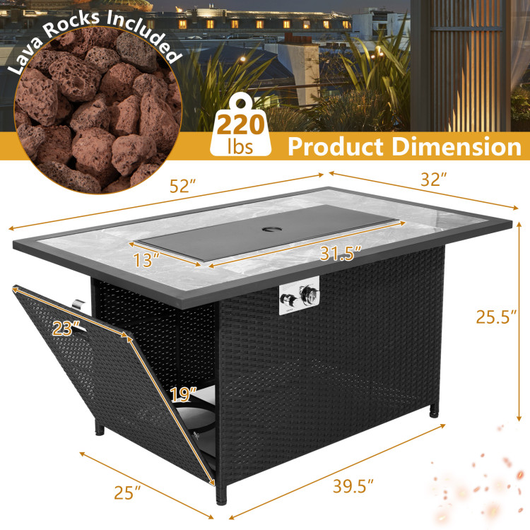 52 Inch Rattan Wicker Propane Fire Pit Table with Rain Cover and Lava Rock - Image 5