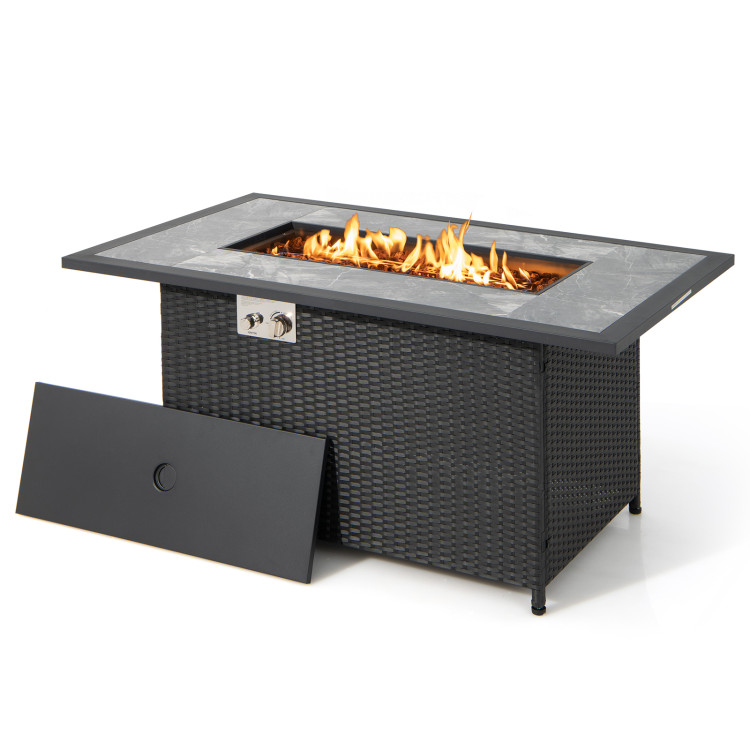 52 Inch Rattan Wicker Propane Fire Pit Table with Rain Cover and Lava Rock - Image 4