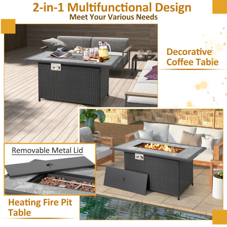 52 Inch Rattan Wicker Propane Fire Pit Table with Rain Cover and Lava Rock - Image 9