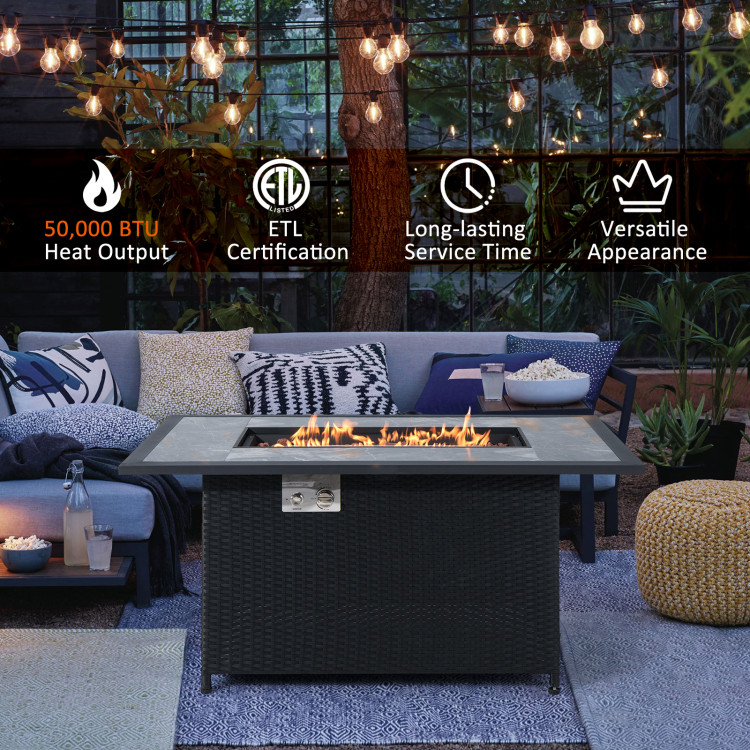 52 Inch Rattan Wicker Propane Fire Pit Table with Rain Cover and Lava Rock - Image 2