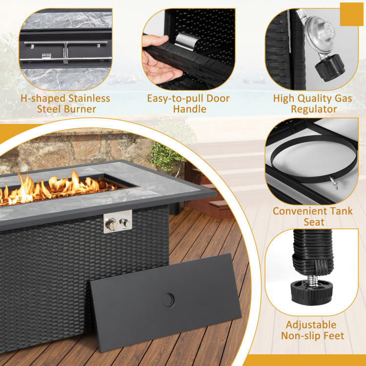 52 Inch Rattan Wicker Propane Fire Pit Table with Rain Cover and Lava Rock - Image 10