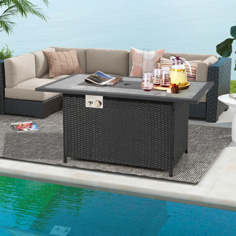 52 Inch Rattan Wicker Propane Fire Pit Table with Rain Cover and Lava Rock - Image 3