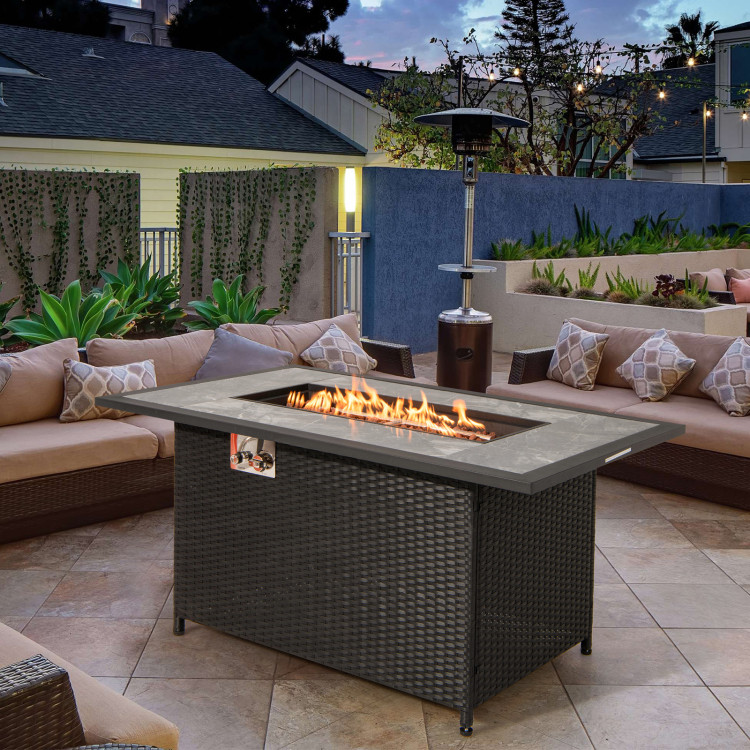 52 Inch Rattan Wicker Propane Fire Pit Table with Rain Cover and Lava Rock - Image 6