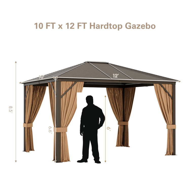 12 x10 Feet Outdoor Hard Top Gazebo with Galvanized Steel Top and Netting - Image 5