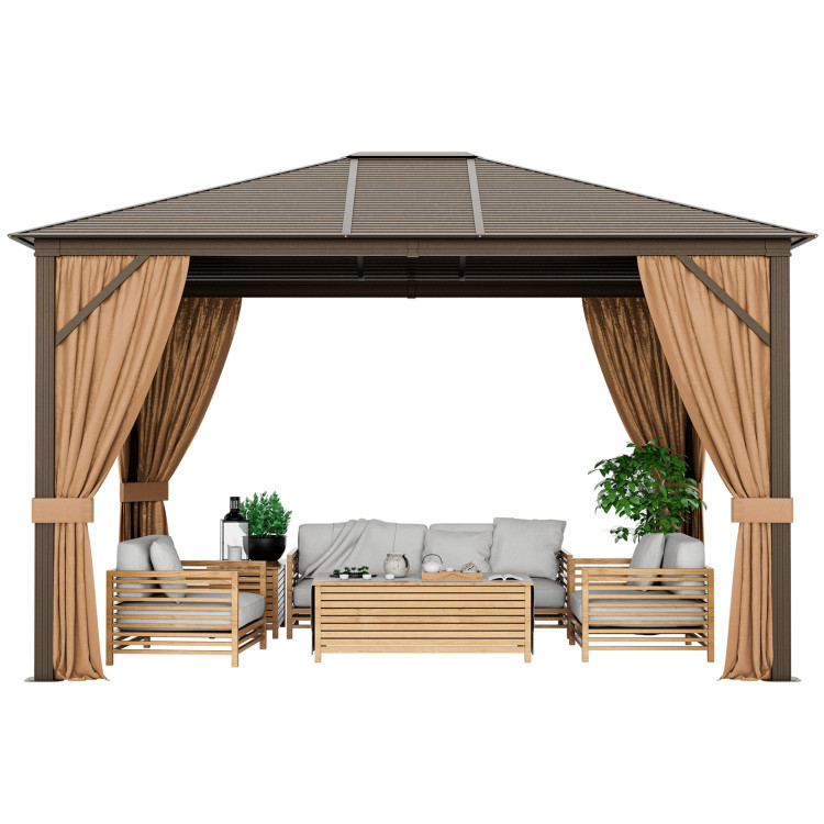 12 x10 Feet Outdoor Hard Top Gazebo with Galvanized Steel Top and Netting - Image 4
